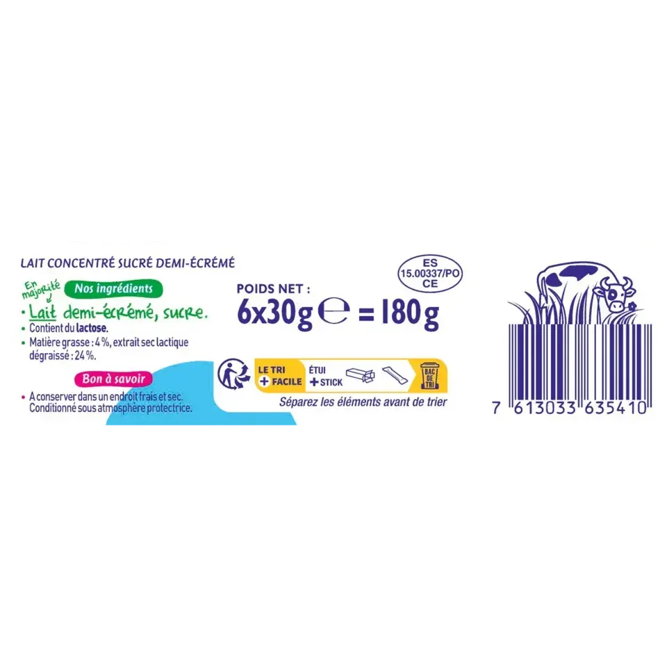 NESTLE Lait Concentré Sucré lait demi écrémé 6 sticks de 30g visuel-1
