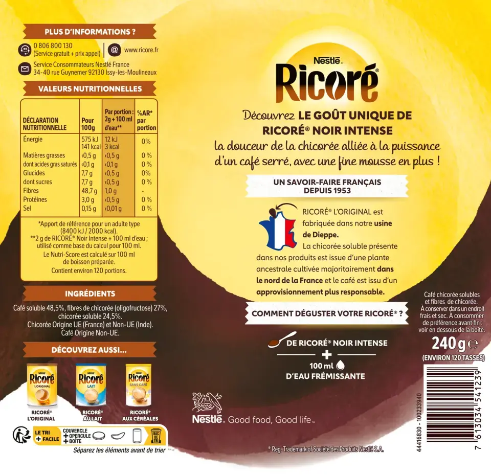 Chicorée &amp; Café, RICORÉ® Noir Intense, Boîte de 240g