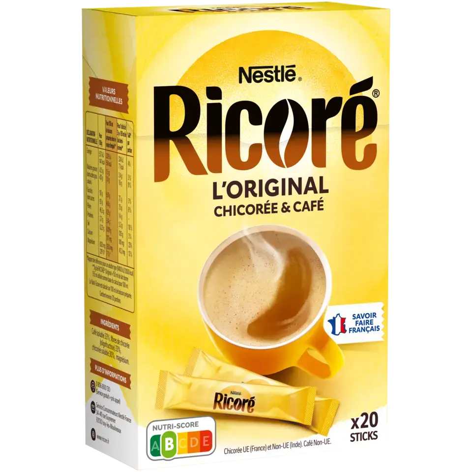 Chicorée &amp; Café, RICORÉ® L'Original, Boîte de 20 Sticks (3g chacun)