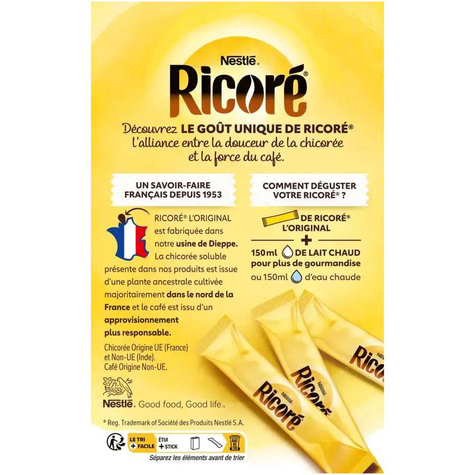 Chicorée &amp; Café, RICORÉ® L'Original, Boîte de 20 Sticks (3g chacun)
