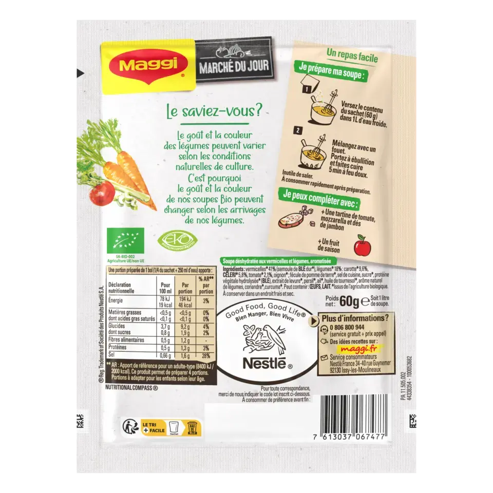 MAGGI BIO Soupe Bouillon Légumes Vermicelle 60g