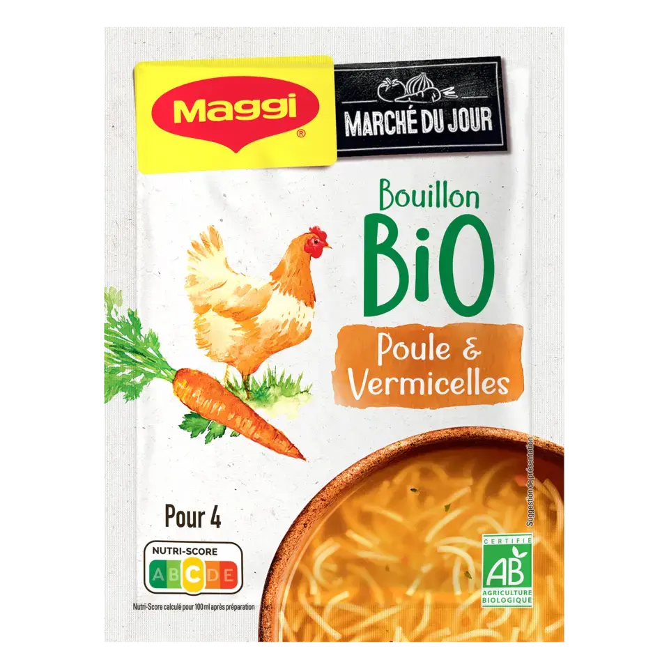 MAGGI Bio Soup Bouillon Chicken Vermicelli Sachet 10x65g FR