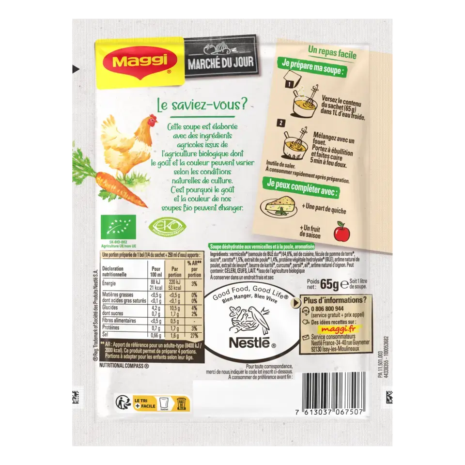 MAGGI BIO Soupe Bouillon Poule Vermicelle 65g