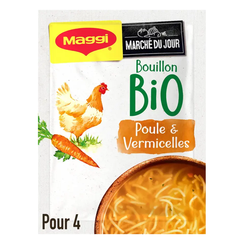 MAGGI Bio Soup Bouillon Chicken Vermicelli Sachet 10x65g FR