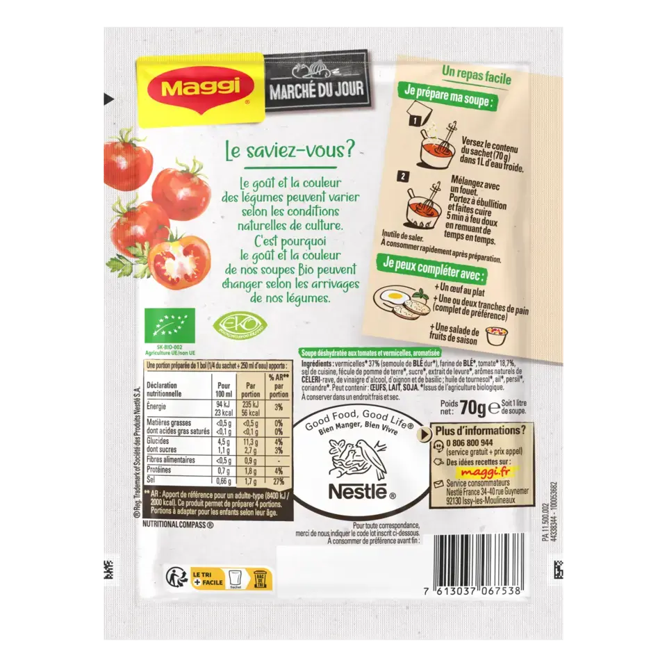 MAGGI BIO Soupe Bouillon Tomate Vermicelle 70g