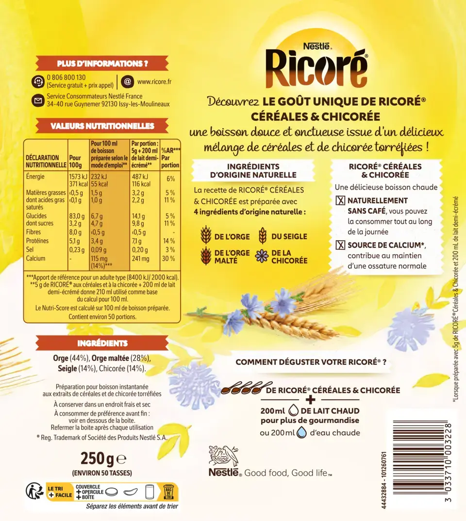 RICORÉ® aux céréales et à la chicorée solubles Boîte 250g