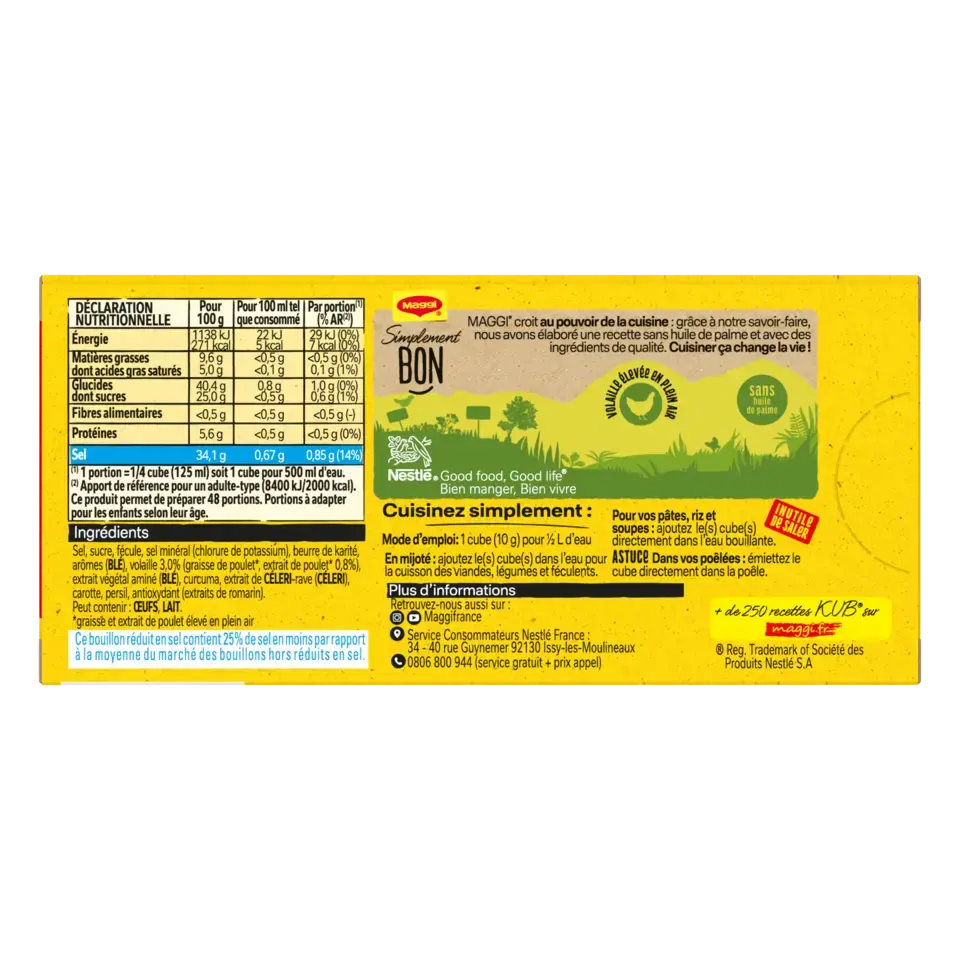MAGGI Bouillon Poultry Low Salt Carton 20x120g FR