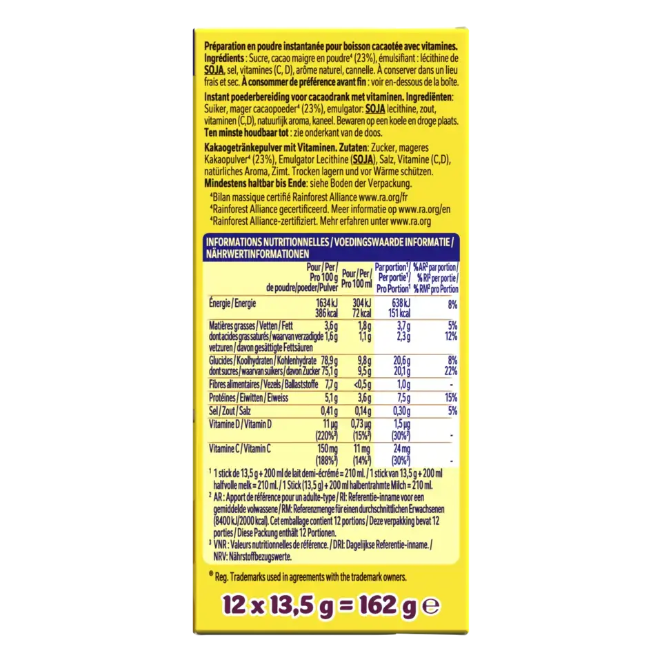 NESQUIK Poudre cacaotée 12 sticks de 13,5g