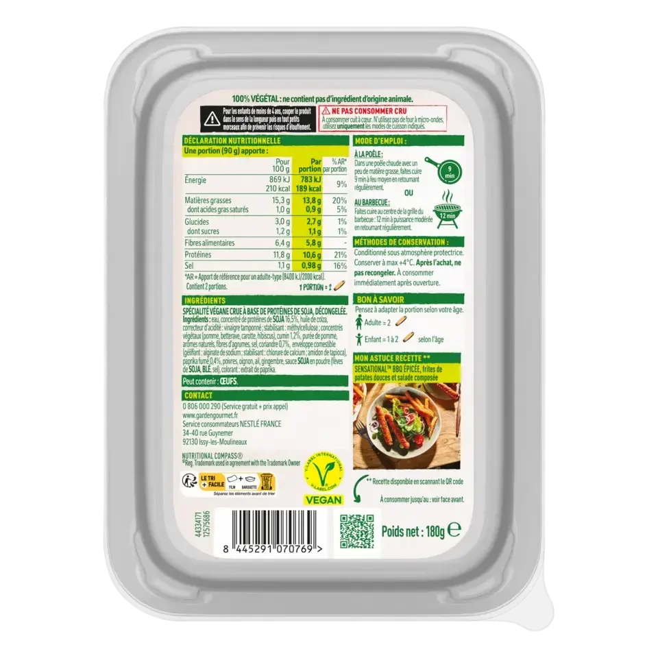 GARDEN GOURMET Merguez Végétale Soja 180g