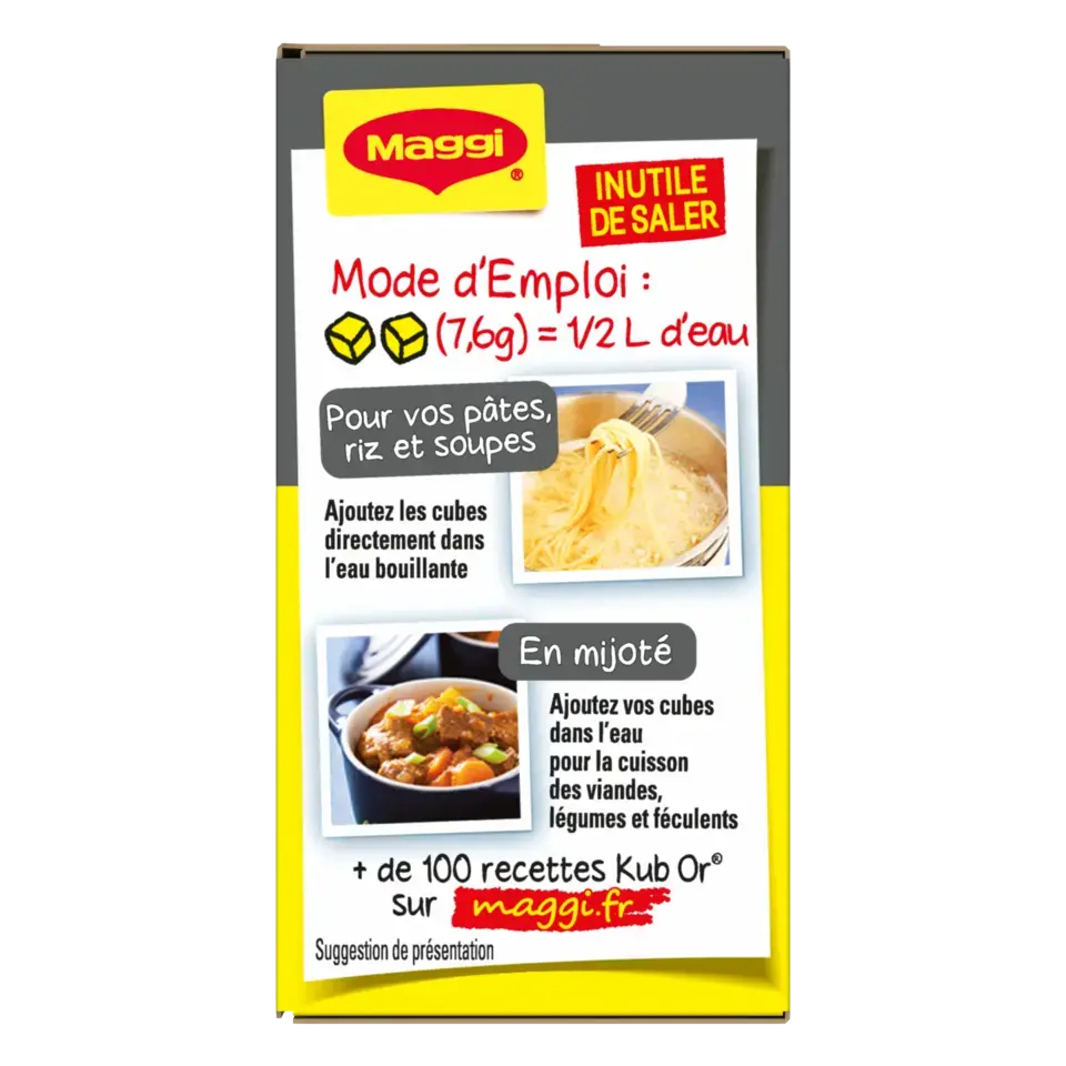MAGGI KUB OR Bouillon Low Salt Carton 15x121.6g FR