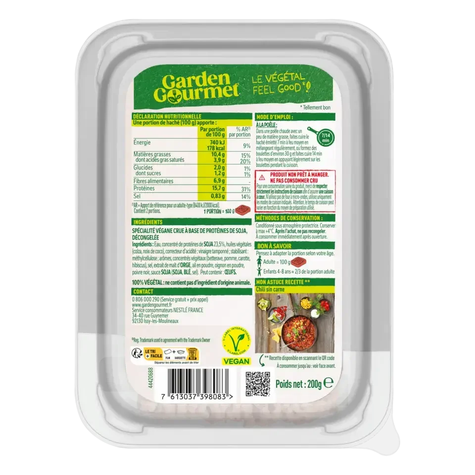GARDEN GOURMET Sensational Haché Cru Soja à Cuisiner 200g