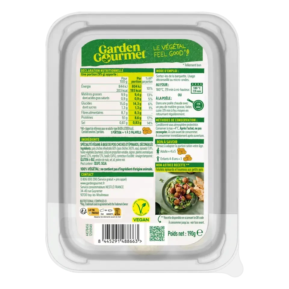 GARDEN GOURMET Falafel Epinards 190g