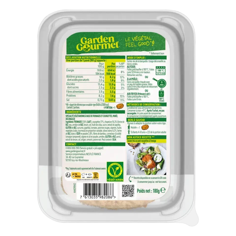 GARDEN GOURMET Pavé Gourmand Courgettes Fromage 180g