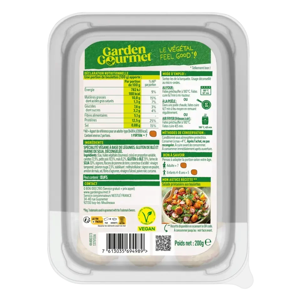 GARDEN GOURMET Mix Vegetable Ball Peel Pack 48x200g FR