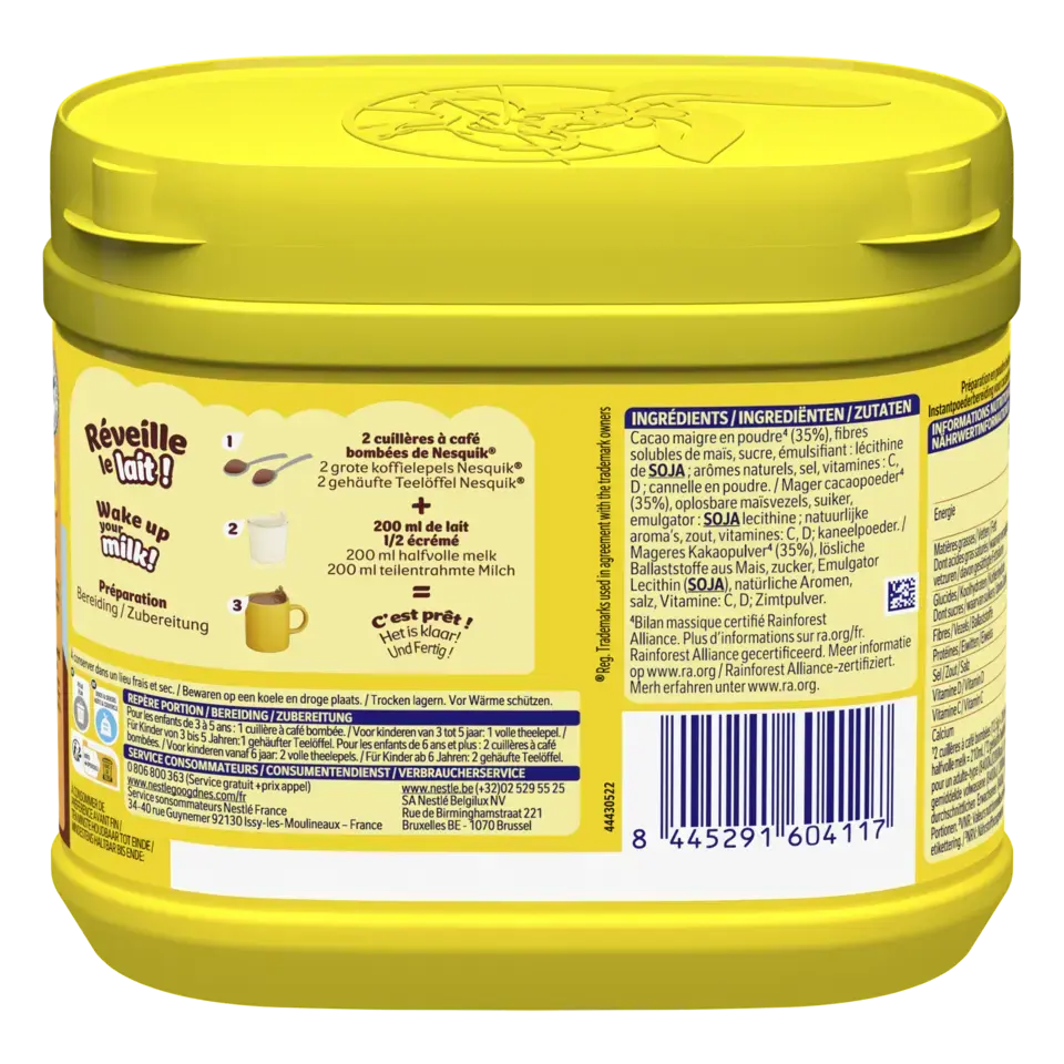 NESQUIK Moins de Sucres Poudre Cacaotée Boîte 350g
