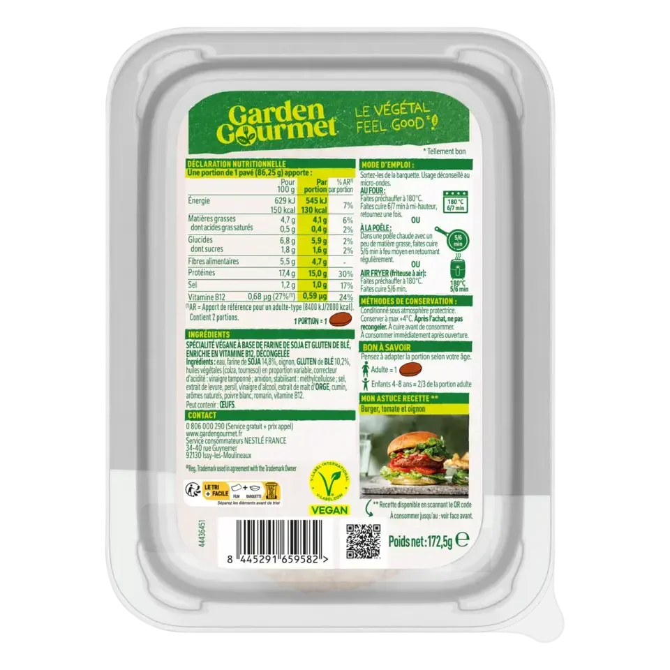 GARDEN GOURMET Le Classique Soja et Blé 172.5g