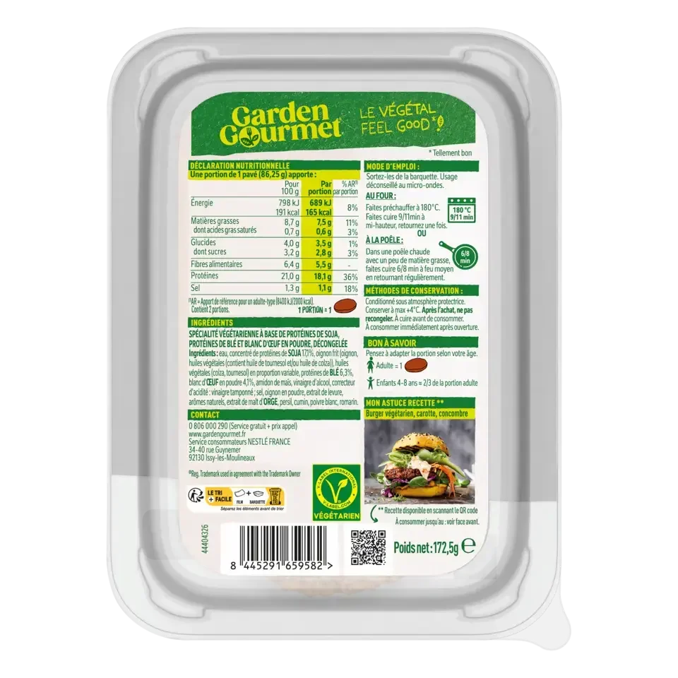 GARDEN GOURMET Le Classique Soja et Blé 172.5g