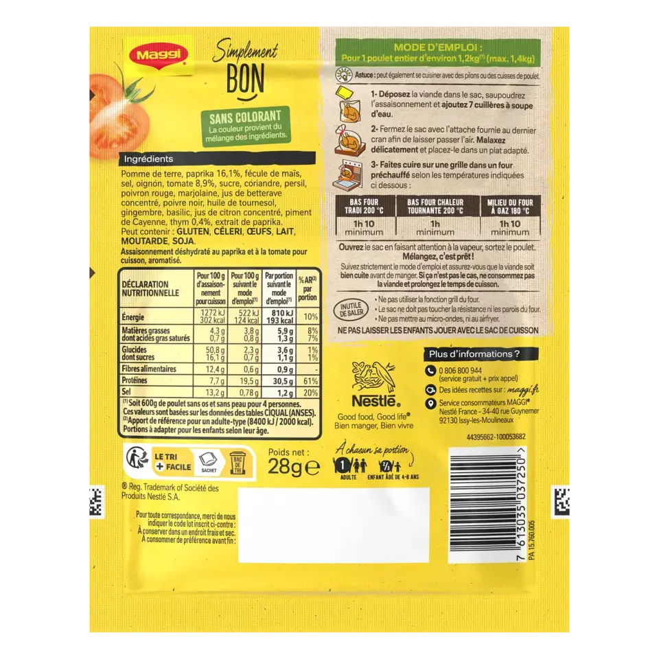 MAGGI Papillotes Poulet Paprika et Tomate 28g