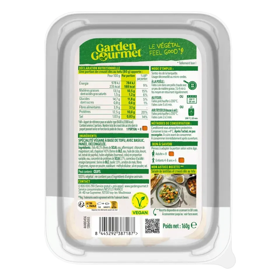 GARDEN GOURMET Tofu Crunchy Cubes Peel Pack 48x160g FR