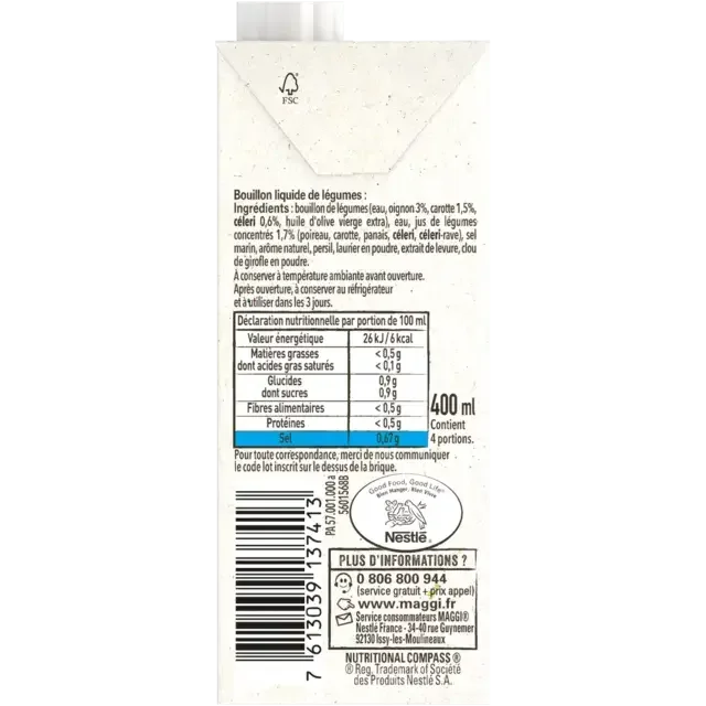 MAGGI Marché du Jour Le Bouillon Liquide Légumes du Marché 400ml