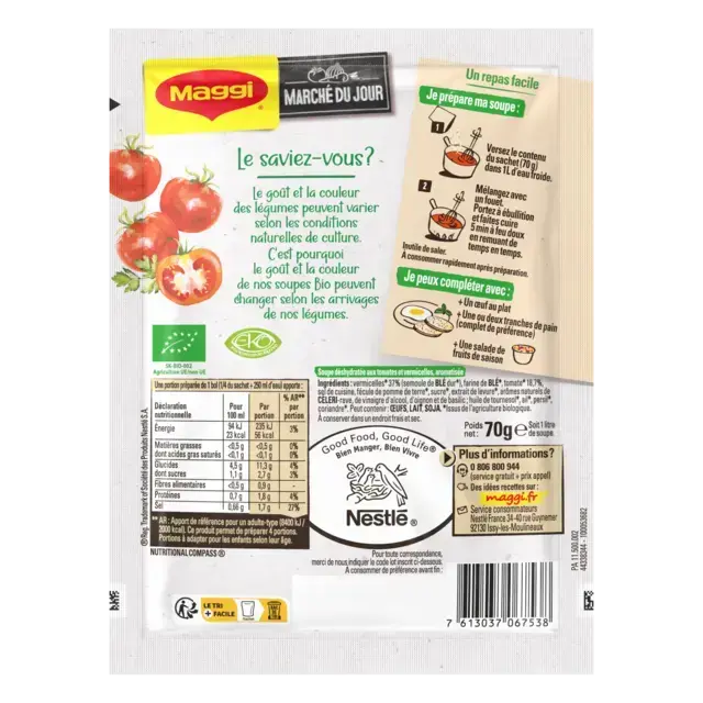 MAGGI BIO Soupe Bouillon Tomate Vermicelle 70g
