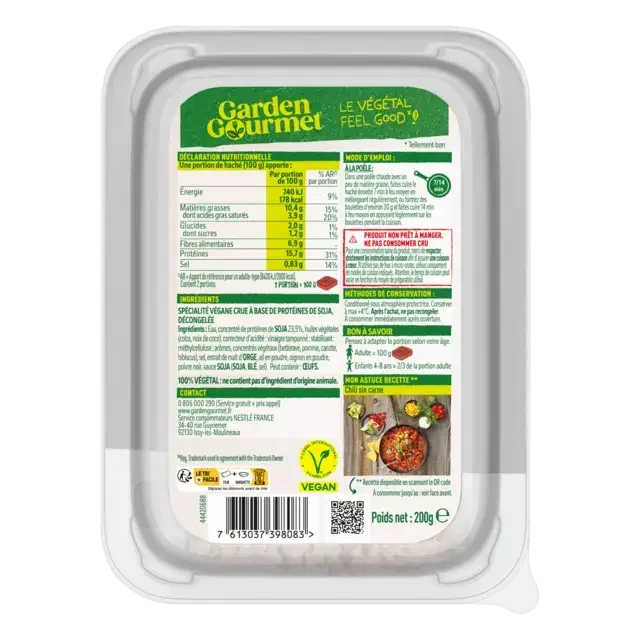 GARDEN GOURMET Sensational Haché Cru Soja à Cuisiner 200g