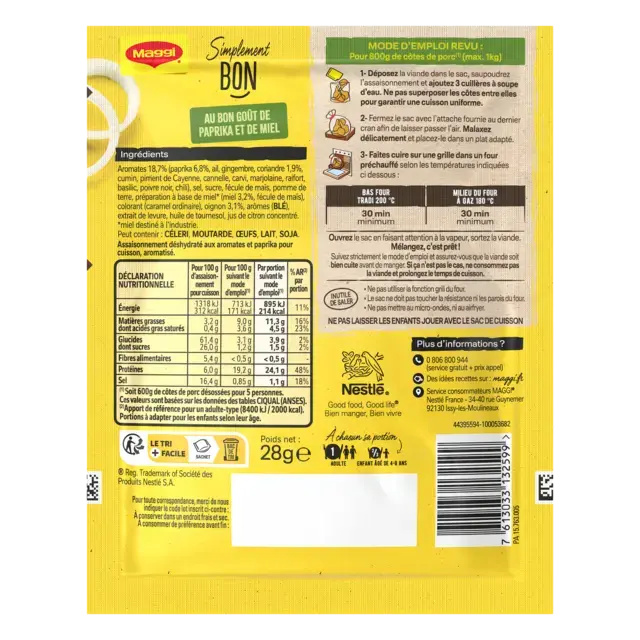 MAGGI Papillotes Poulet Curry à l'indienne 30g