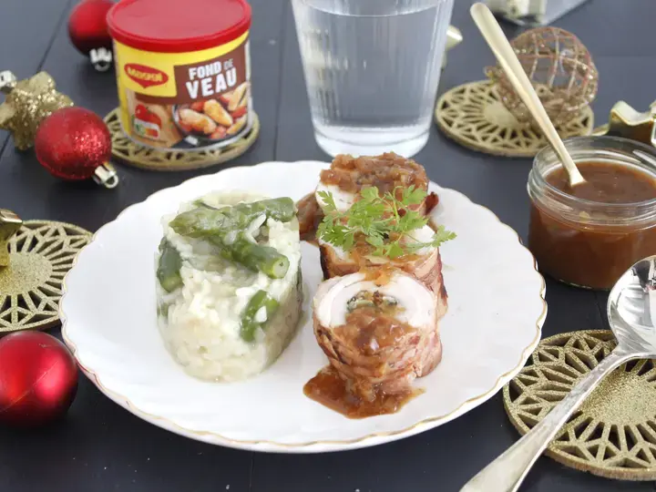 Rouleaux de dinde aux fruits secs et risotto aux asoerges