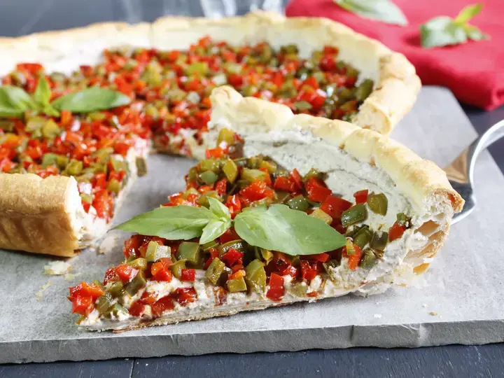 Tarte ricotta olives et poivrons grillés