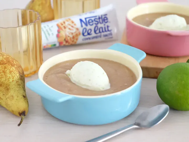 Soupe de poires et glace yaourt