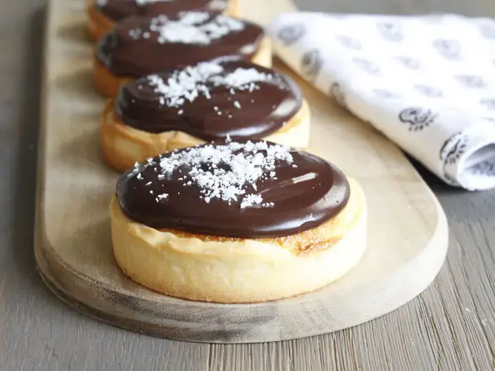 Tartelette flan coco ganache chocolat