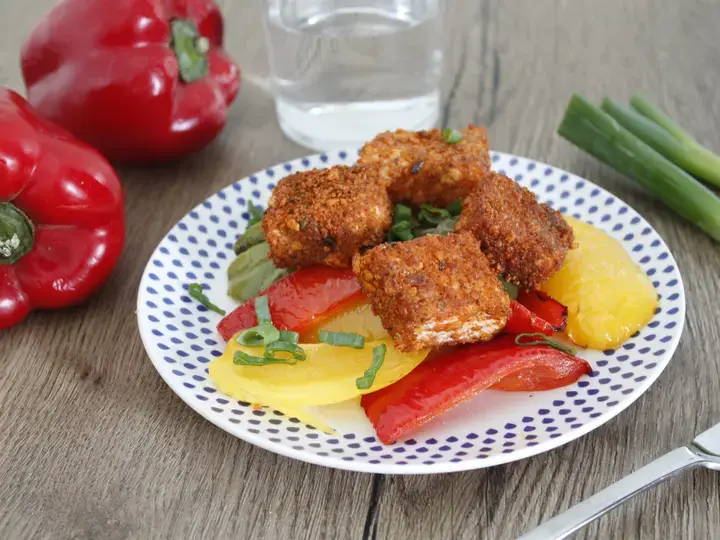 Saumon pané tex mex et poivrons au air fryer