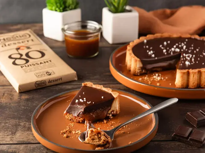 tarte caramel et chocolat 80%