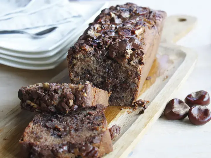 Cake crème de marron, pépites de chocolat noir et noix de pecan