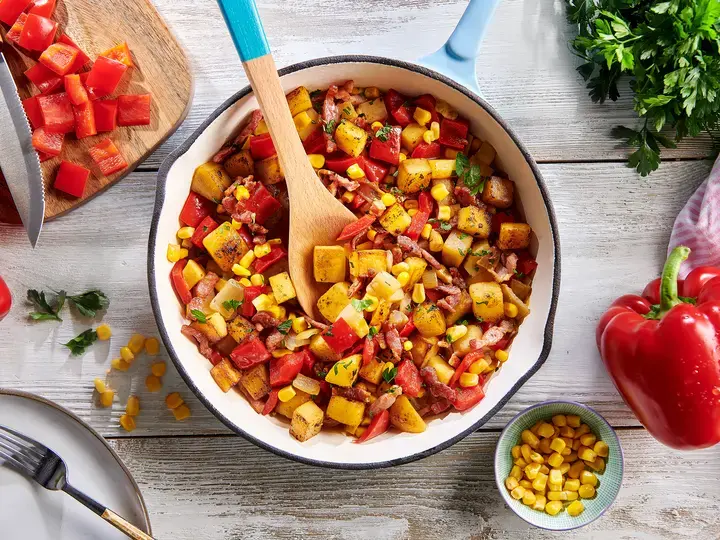 Poêlée de légumes sautés au bacon fumé