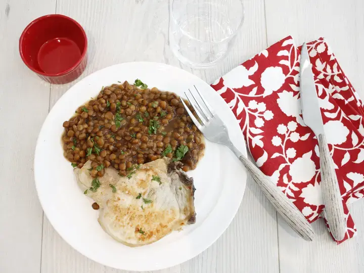 Poêlée de porc aux lentilles