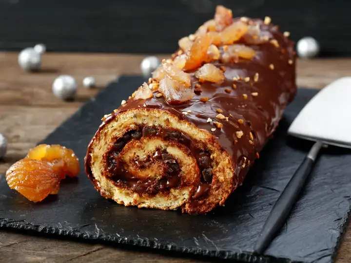 Roule chocolat caramel aux marrons glaces