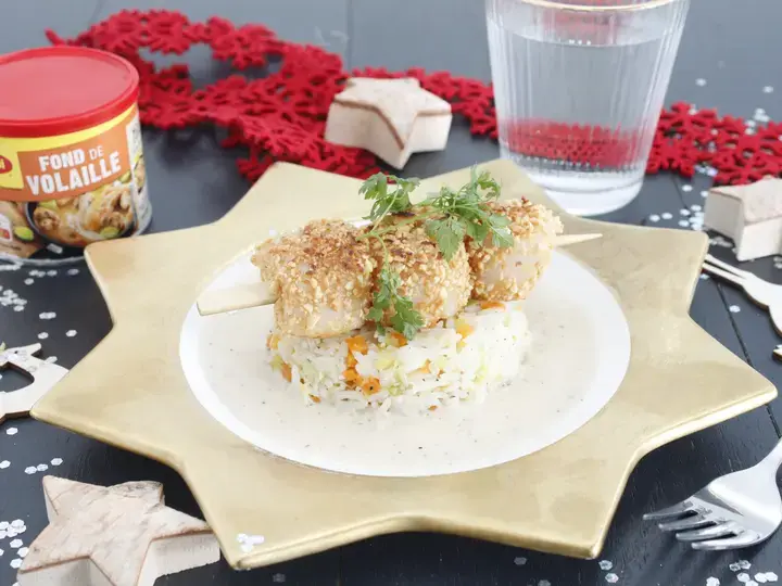 Brochettes de Saint Jacques aux cacahuètes