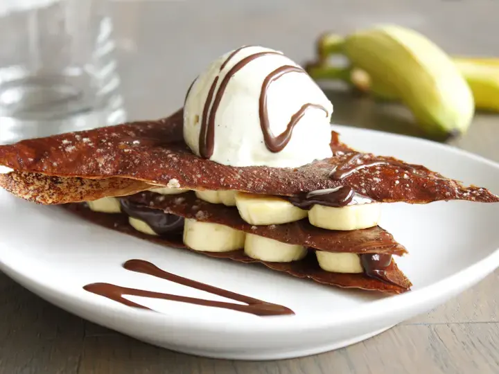 Croustillant banane chocolat et glace vanille