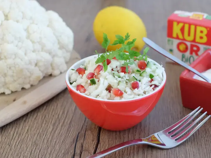 Taboulé de chou fleur concombre et grenade