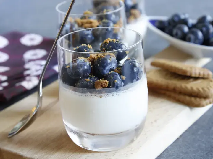 Panna cotta chocolat blanc myrtilles