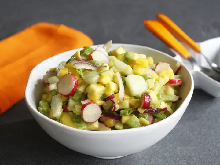 Salade mangue concombre avocat gingembre