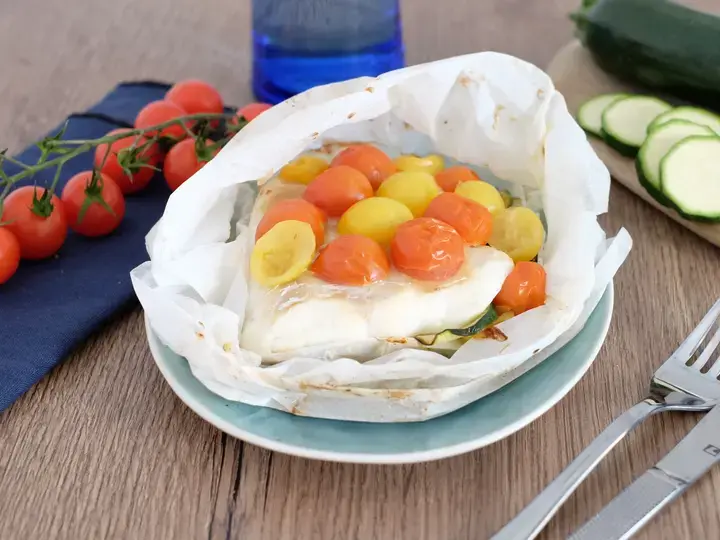 Papillote de cabillaud courgette tomate