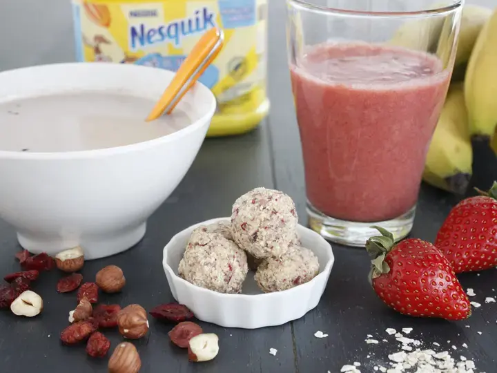 Smoothie fraise banane, energy ball's Nesquik