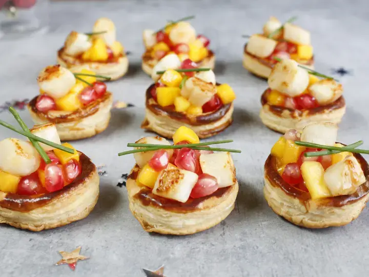 Mini tartelettes petoncles mangue grenade