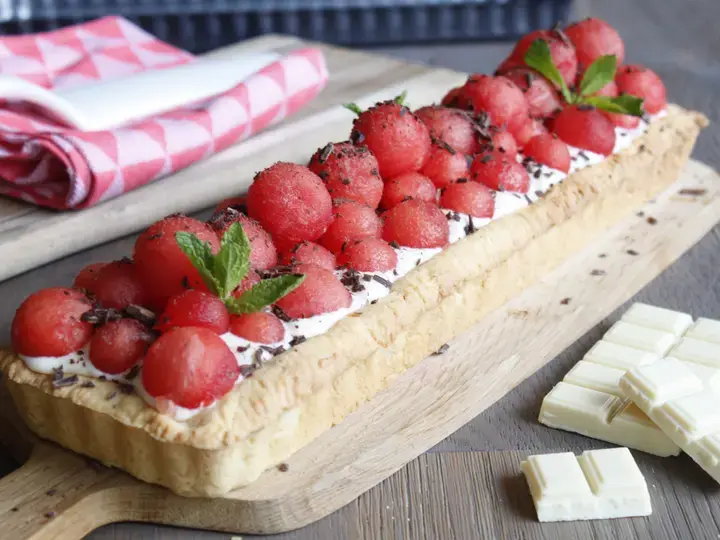 Tarte bande mousse au chocolat blanc pastèque