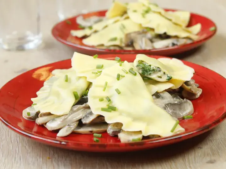 Ravioles épinard ricotta aux champignons