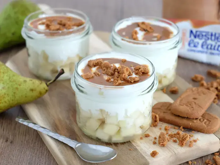 Verrine poire fromage blanc speculoos sauce caramel