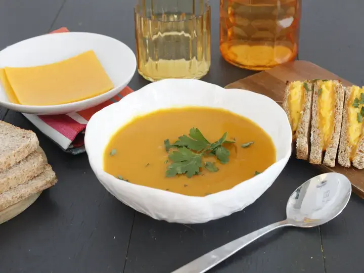 Soupe potiron et croque fromage oeufs