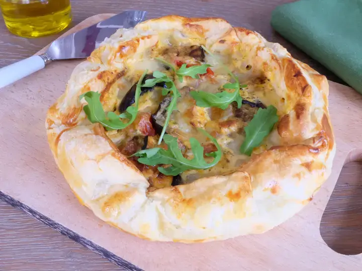 Quiche tomate mozzarella, aubergines grillées à l’Italienne